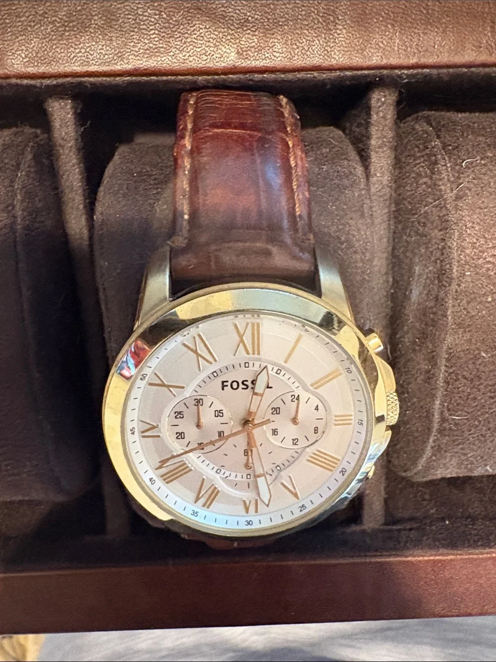 Fossil Brown Leather Men's Watch with Gold-Tone Case